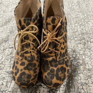 Leopard wedge booties